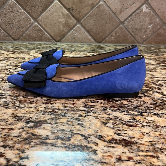 Ann Taylor Suede Bow Pointy Toe Loafer Flats Blue Size 6.5 - Picture 5 of 13